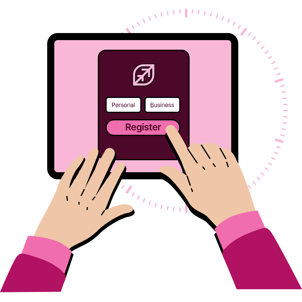 Illustration of hands registering on a tablet