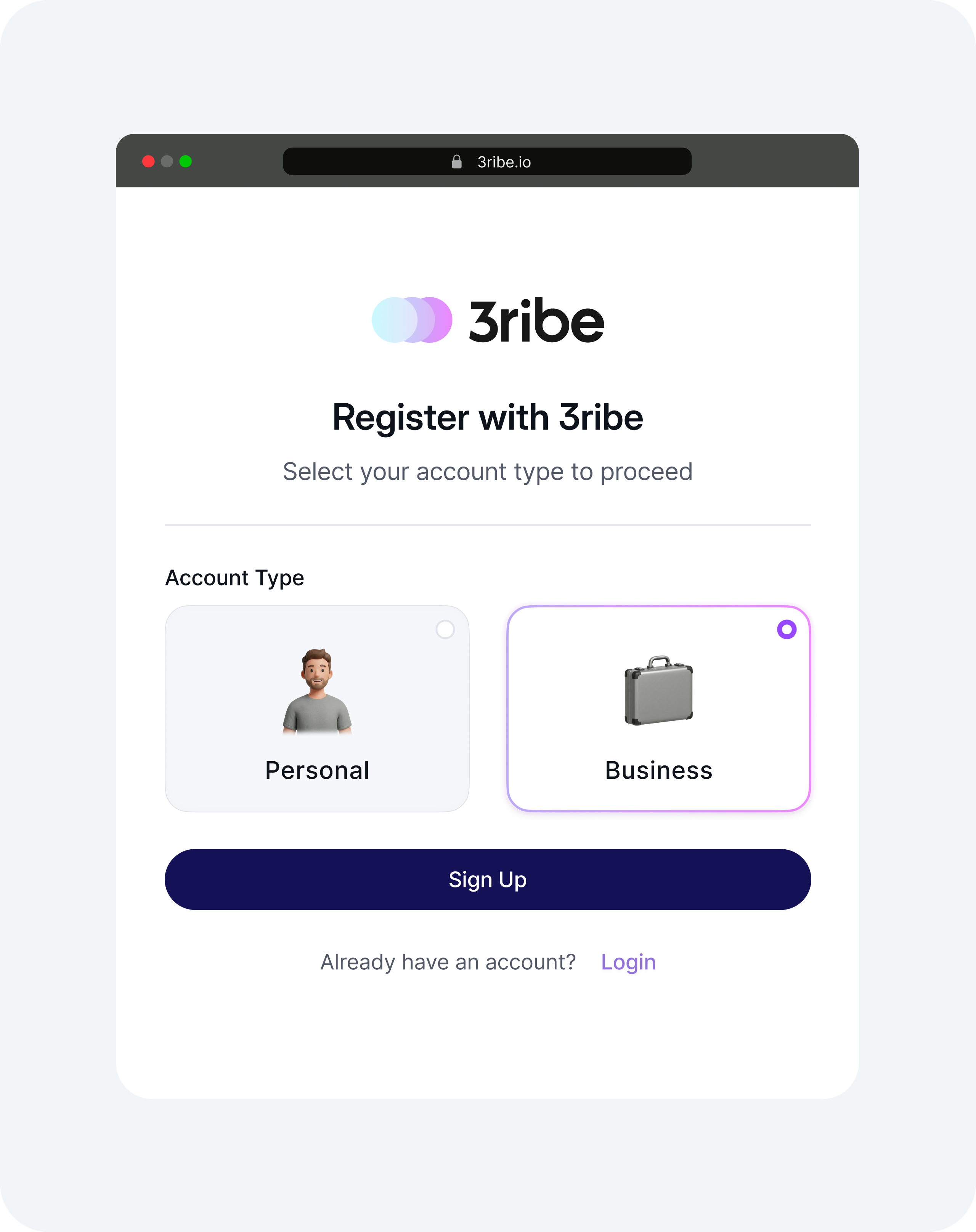 Register with 3ribe screen