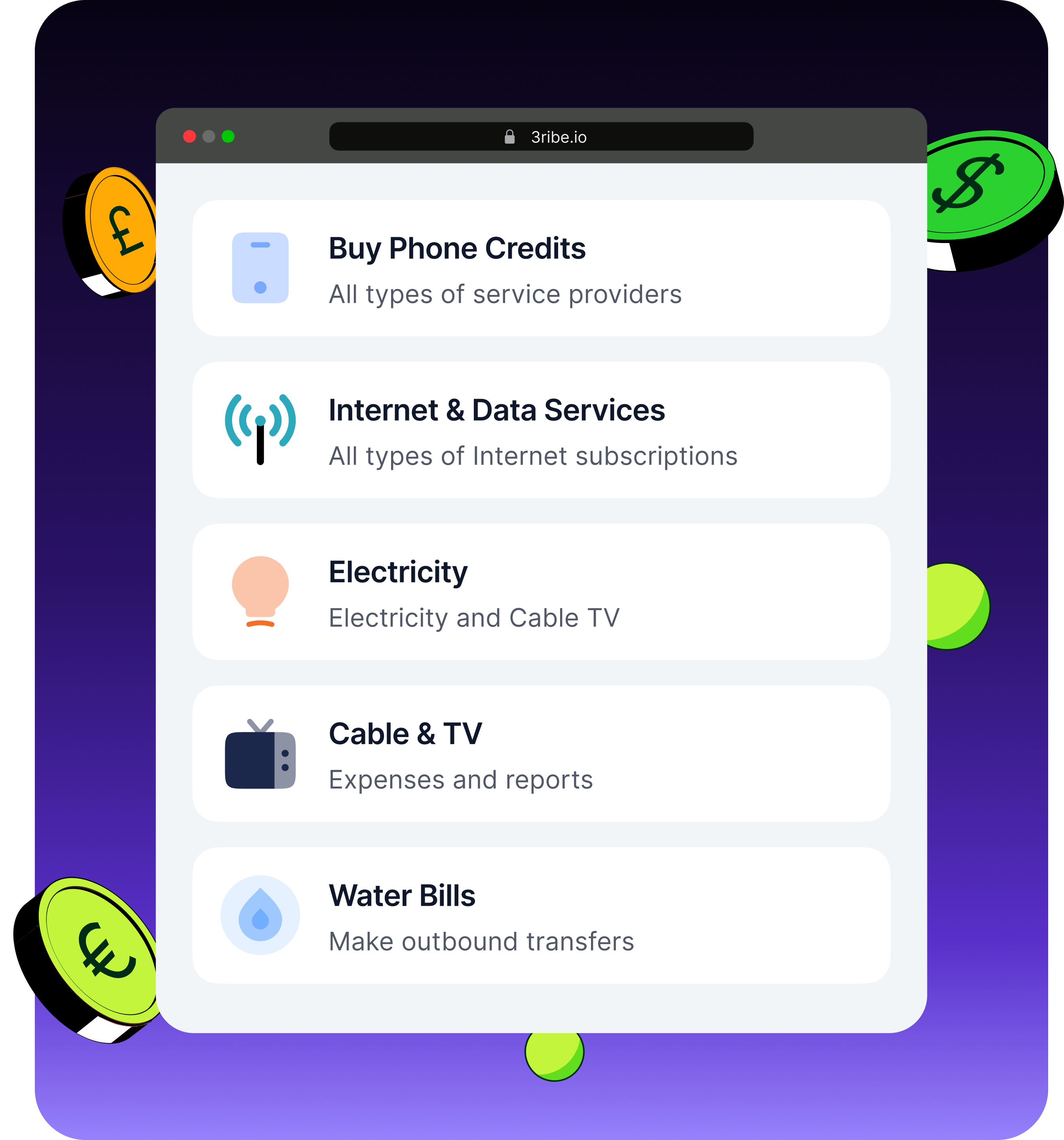 3ribe bill payments screen