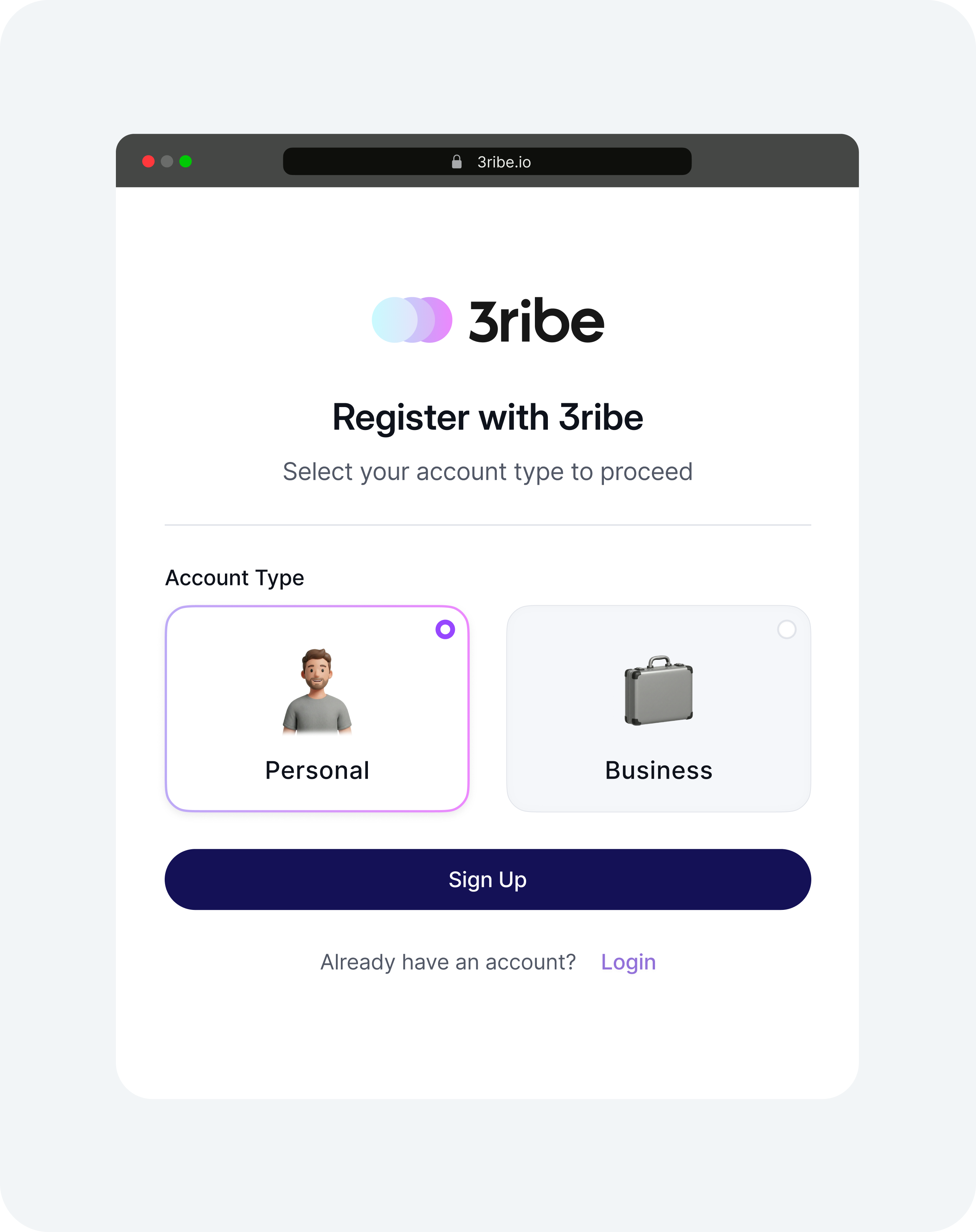 Register with 3ribe screen